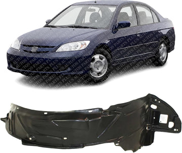 Front Fender Liner Left Driver Side Direct Replacement Compatible With 2004-2005 Honda Civic HO1248121 74151S5AJ00