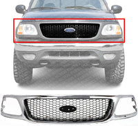 Front Grille Chrome Shall And Honeycomb Insert Direct Replacement Compatible With 1999-2003 Ford F-150/1999 F-250 FO1200404 3L3Z8200BB