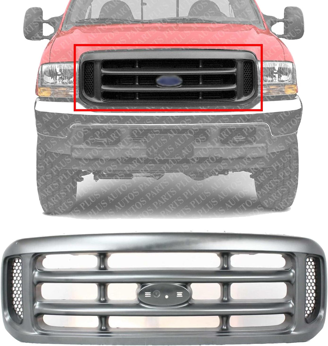 Front Grille Painted Argent Shell And Cross Bar Insert Plastic Direct Replacement Compatible With 1999-2004 Ford F-Series Super Duty FO1200362 YC3Z8200AAA