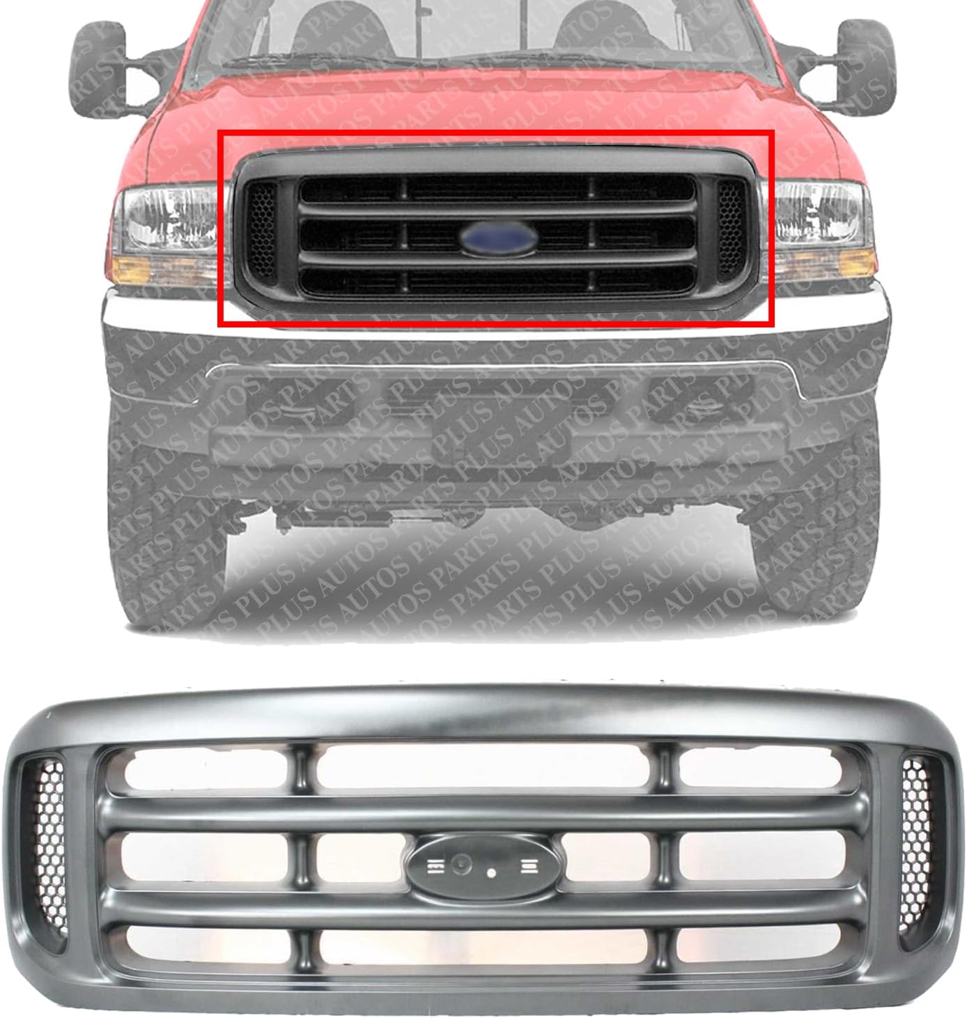Front Grille Painted Argent Shell And Cross Bar Insert Plastic Direct Replacement Compatible With 1999-2004 Ford F-Series Super Duty FO1200362 YC3Z8200AAA