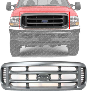 Front Grille Painted Argent Shell And Cross Bar Insert Plastic Direct Replacement Compatible With 1999-2004 Ford F-Series Super Duty FO1200362 YC3Z8200AAA