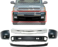 Front Bumper Chrome Steel + Lower Valance Air Deflector + Extension Textured + End Caps Primed RH & LH Direct Replacement Compatible With Chevrolet Silverado 1500 2007-2013 GM1092191