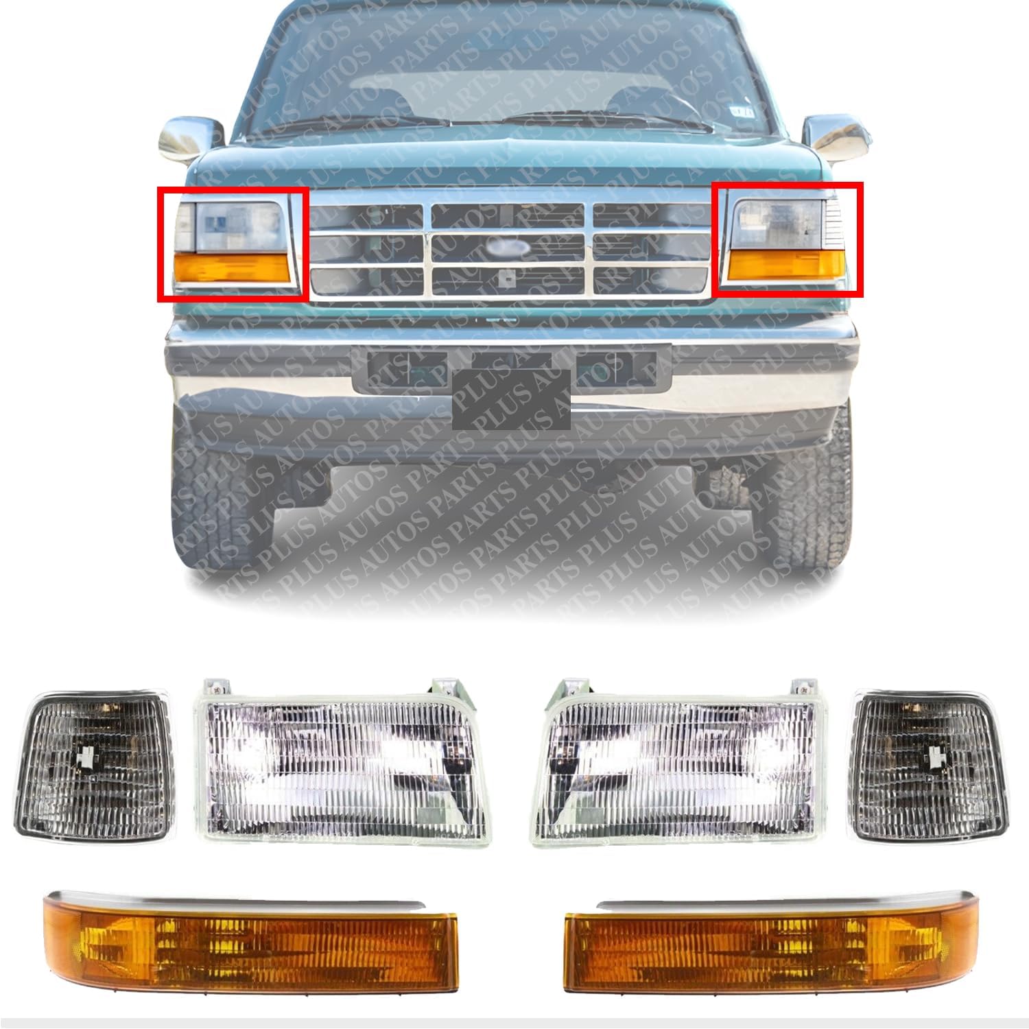 Front Head + Corner Light Left Driver & Right Passenger Side Direct Replacement Compatible With 1992-1997 Ford F-Series FO2503114 FO2502118 FO2550110 FO2551108 F2TZ13008A F2TZ13008B