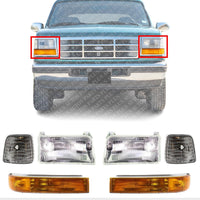 Front Head + Corner Light Left Driver & Right Passenger Side Direct Replacement Compatible With 1992-1997 Ford F-Series FO2503114 FO2502118 FO2550110 FO2551108 F2TZ13008A F2TZ13008B