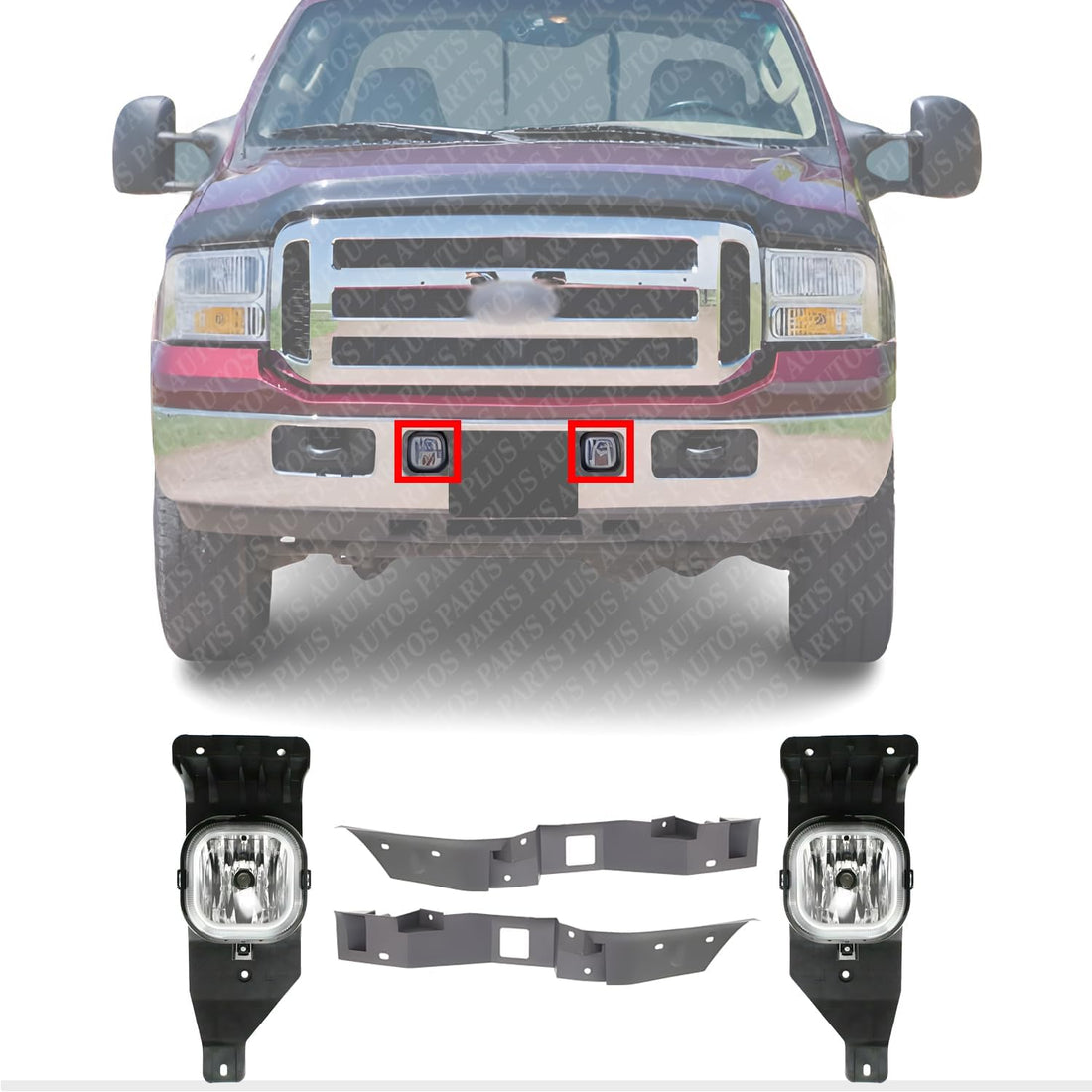 AUTOS PARTS PLUS Front Bumper Fillers + Fog Lights Assembly Left Driver & Right Passenger Side Direct Replacement Compatible With 1999-2007 Ford F-Series Super Duty FO2592211 FO2593211 FO1088119