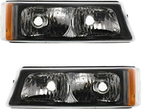 Front Bumper Chrome + Grille + Upper Cover + Valance + Brackets Set + Head & Signal Lamp RH & LH Side Direct Replacement Compatible With Silverado 1500 2003-2006 / Avalanche 2002-2006