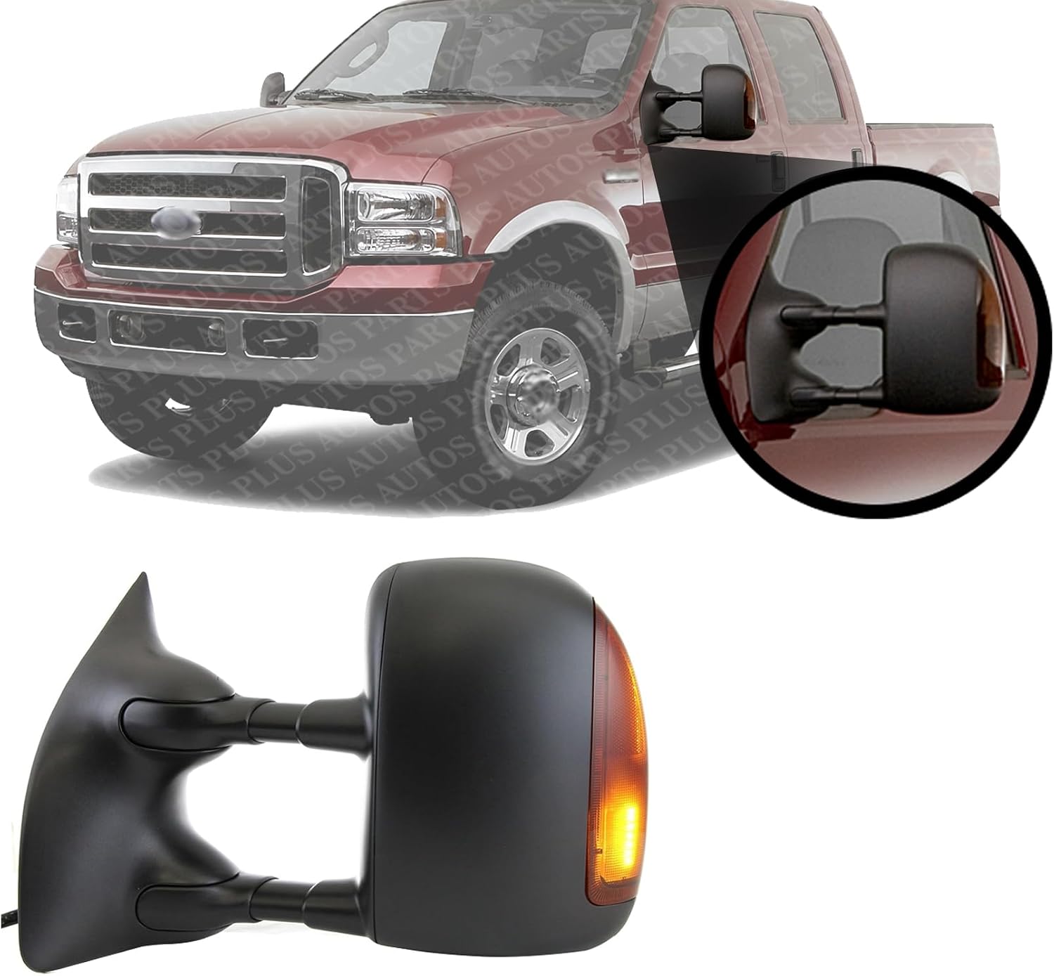 Front Power Towing Mirror Manual Folding Heated Textured Plastic Left Driver Side Direct Replacement Compatible With 1999-2007 Ford F-Series Super Duty / 2000-2005 Excursion