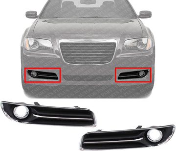 Set Of 2 Front Fog Light Molding Primed With Chrome Trim Left Driver & Right Passenger Side Direct Replacement Compatible With 2011-2014 Chrysler 300 CH1038126 CH1039126 68127946AB