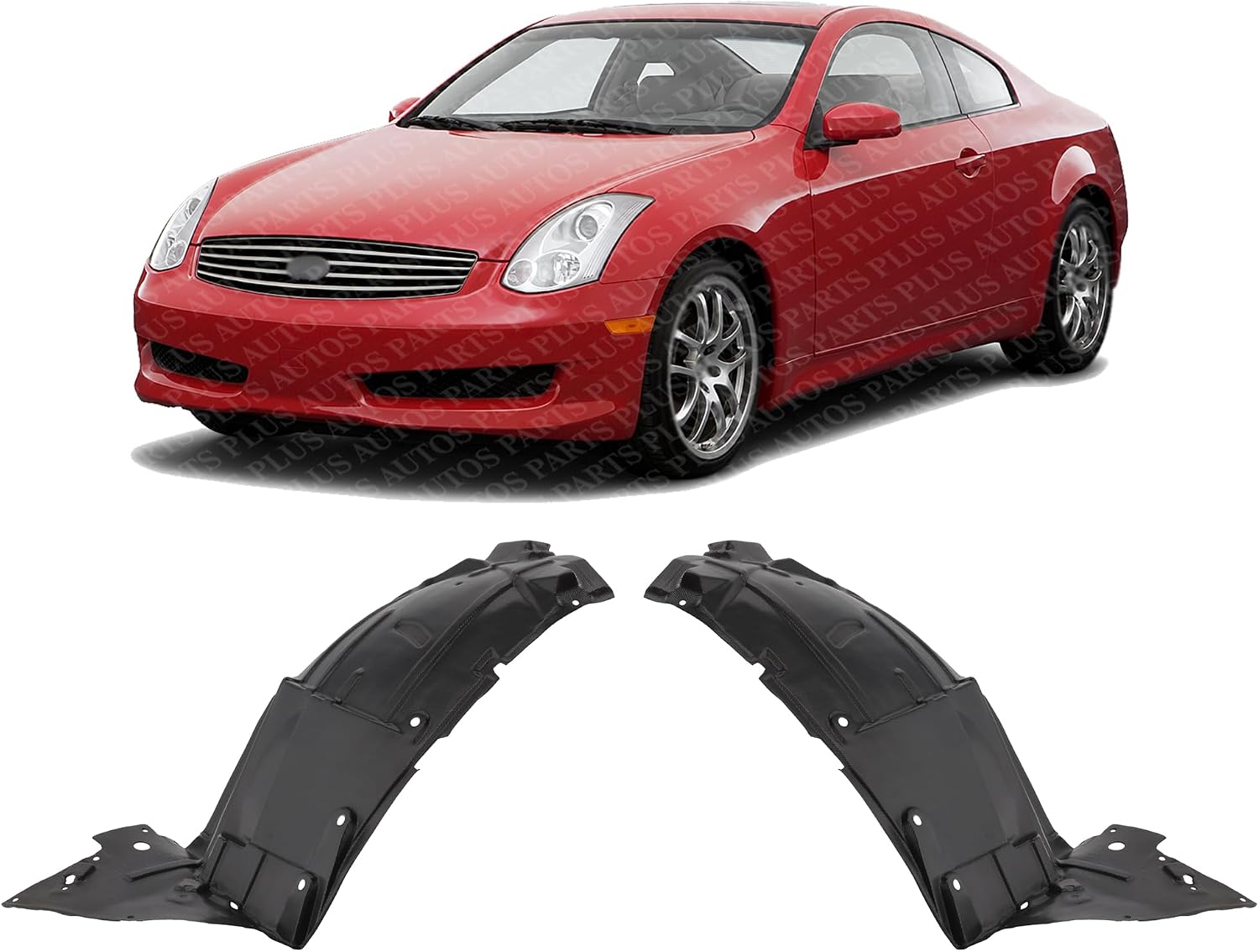 Set Of 2 Front Section Fender Liner Left Driver & Right Passenger Side Direct Replacement Compatible With 2003-2007 Infiniti G35 IN1251106 IN1250106 63844AM800 63845AM800