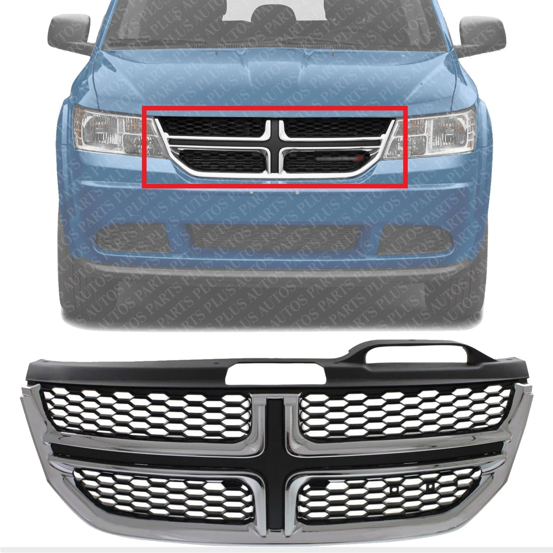 Front Grille Textured Black Shell And Insert/With Chrome Molding Without Fog Lights Direct Replacement Compatible With 2011-2020 Dodge Journey CH1200362 1SU84SZ0AC