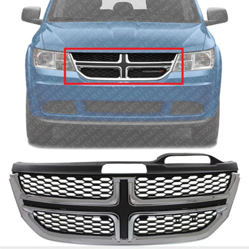 Front Grille Textured Black Shell And Insert/With Chrome Molding Without Fog Lights Direct Replacement Compatible With 2011-2020 Dodge Journey CH1200362 1SU84SZ0AC