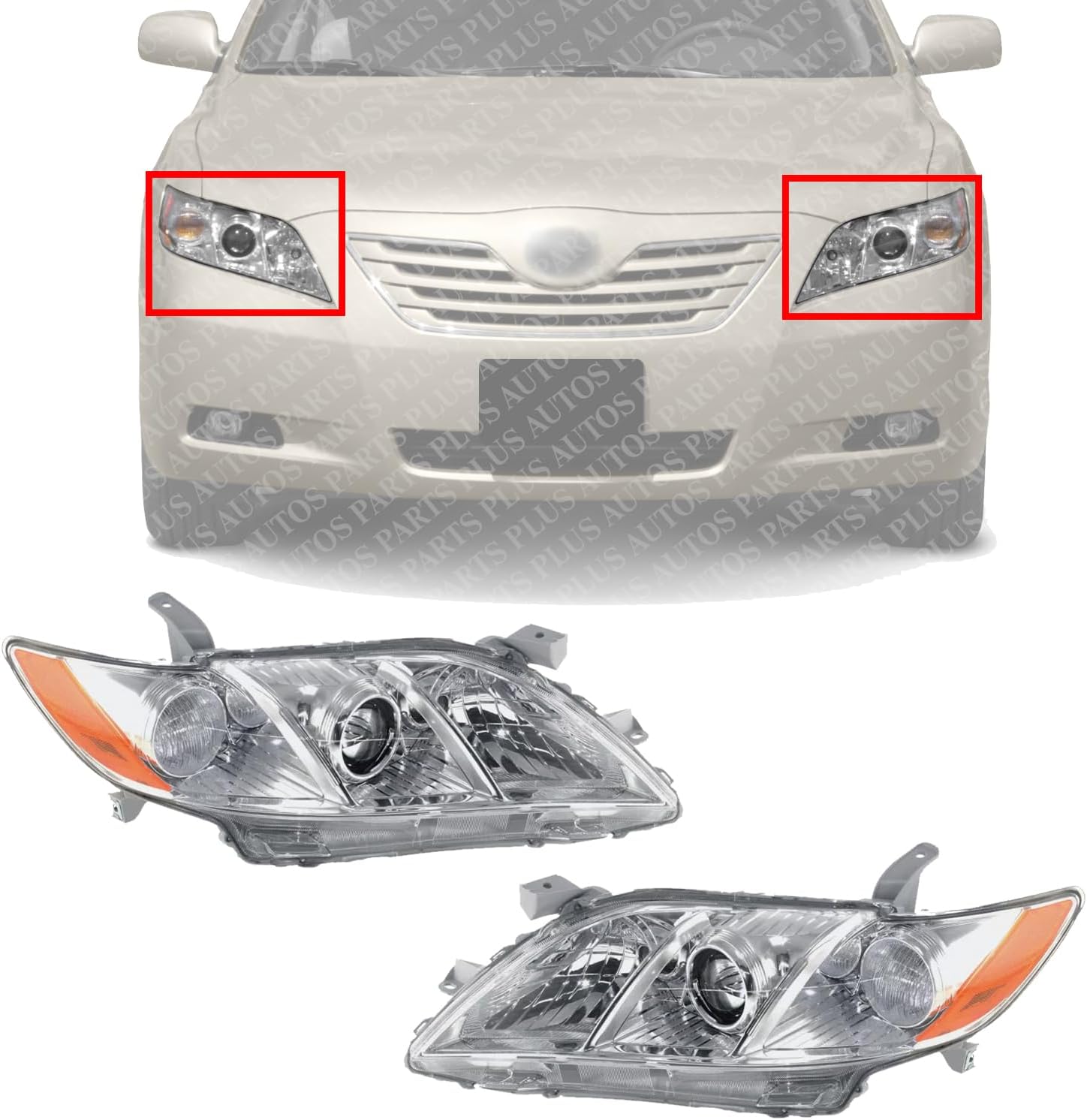 Set Of 2 Front Head Light Left Driver & Right Passenger Side Direct Replacement Compatible With 2007-2009 Toyota Camry TO2518105 TO2519105 8117006201 8113006201