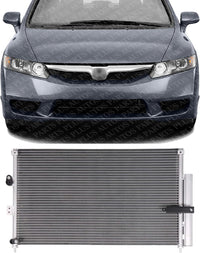 Front AC Condenser Aluminum Core Direct Replacement Compatible With 2006-2011 Honda Civic HO3030140 80110SNAA02