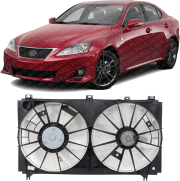 Front Radiator Dual Cooling Fan Assembly Plastic Direct Replacement Compatible With 2006-2013 Lexus IS250 LX3120101 1636374340-PFM