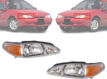 Set Of 2 Front Headlights Assembly With Marker Lamp Right Passenger & Left Driver Side Direct Replacement Compatible With 1997-2002 Ford Escort / 1997-1999 Mercury Tracer FO2502137