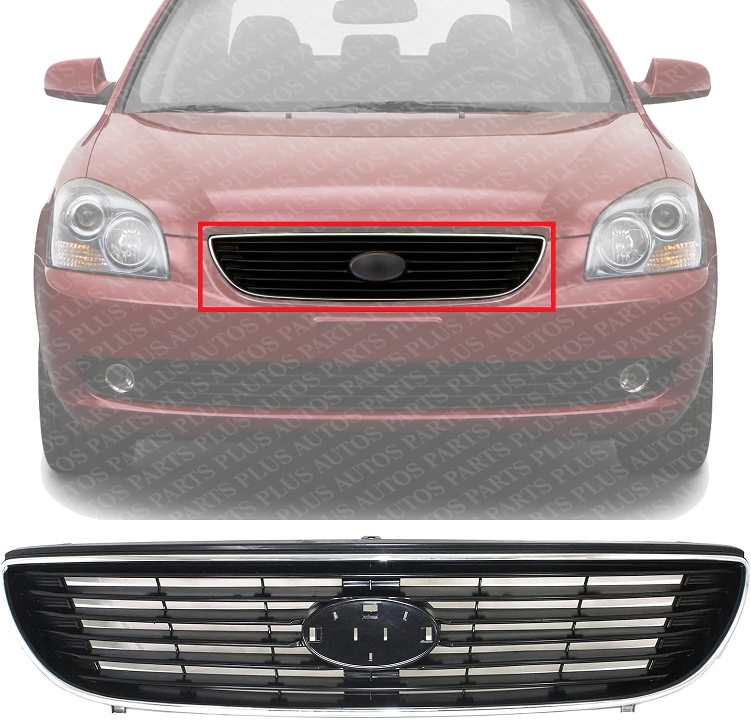 Front Grille Chrome Shell And Primed Insert Plastic Direct Replacement Compatible With 2006-2008 Kia Magentis/Optima KI1200122 863502G100