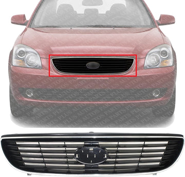 Front Grille Chrome Shell And Primed Insert Plastic Direct Replacement Compatible With 2006-2008 Kia Magentis/Optima KI1200122 863502G100