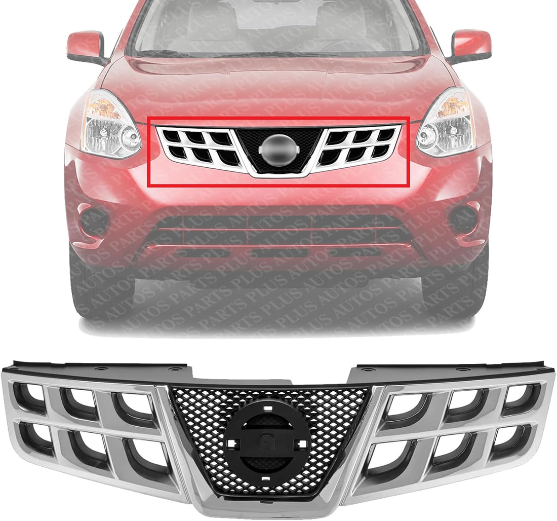 Front Grille Chrome Shell With Black Insert Plastic Direct Replacement Compatible With 2011-2013 Nissan Rogue / 2014-2015 Select NI1200249 623101VK0A