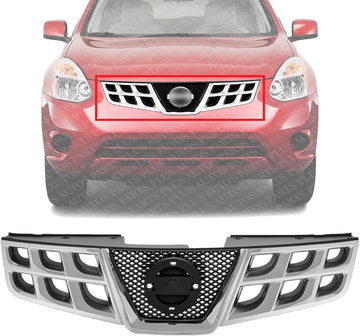 Front Grille Chrome Shell With Black Insert Plastic Direct Replacement Compatible With 2011-2013 Nissan Rogue / 2014-2015 Select NI1200249 623101VK0A