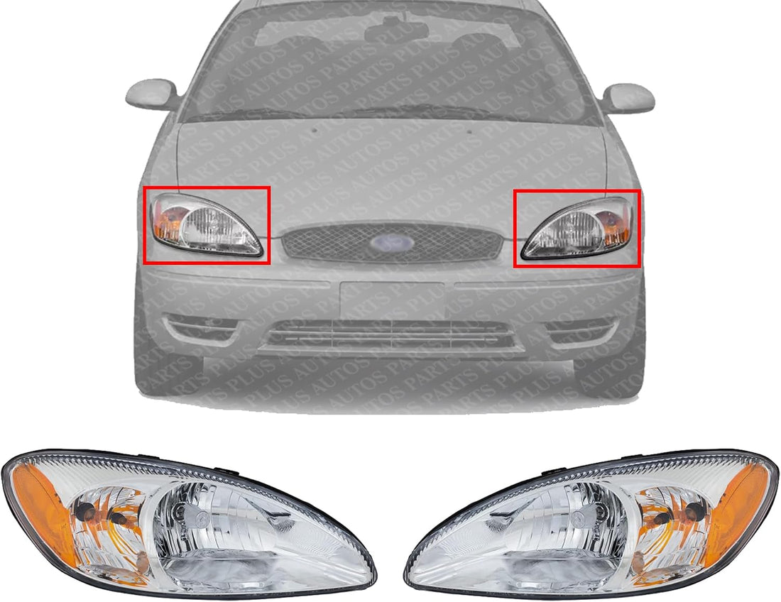 Set Of 2 Front Head Light Assembly Halogen Right Passenger & Left Driver Side Direct Replacement Compatible With 2000-2007 Ford Taurus 1F1Z13008AB-PFM 1F1Z13008AA-PFM