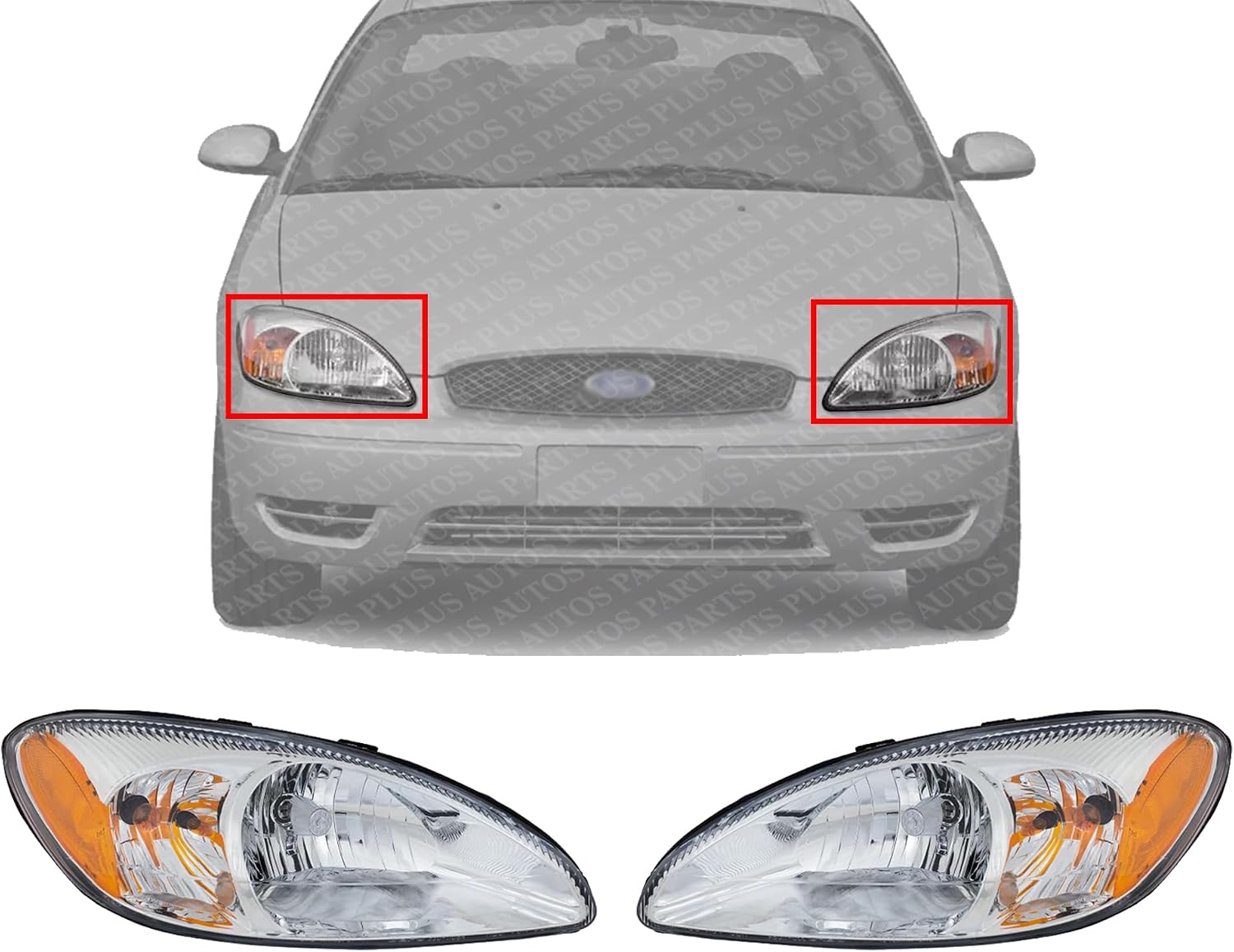 Set Of 2 Front Head Light Assembly Halogen Right Passenger & Left Driver Side Direct Replacement Compatible With 2000-2007 Ford Taurus 1F1Z13008AB-PFM 1F1Z13008AA-PFM