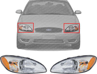 Set Of 2 Front Head Light Assembly Halogen Right Passenger & Left Driver Side Direct Replacement Compatible With 2000-2007 Ford Taurus 1F1Z13008AB-PFM 1F1Z13008AA-PFM