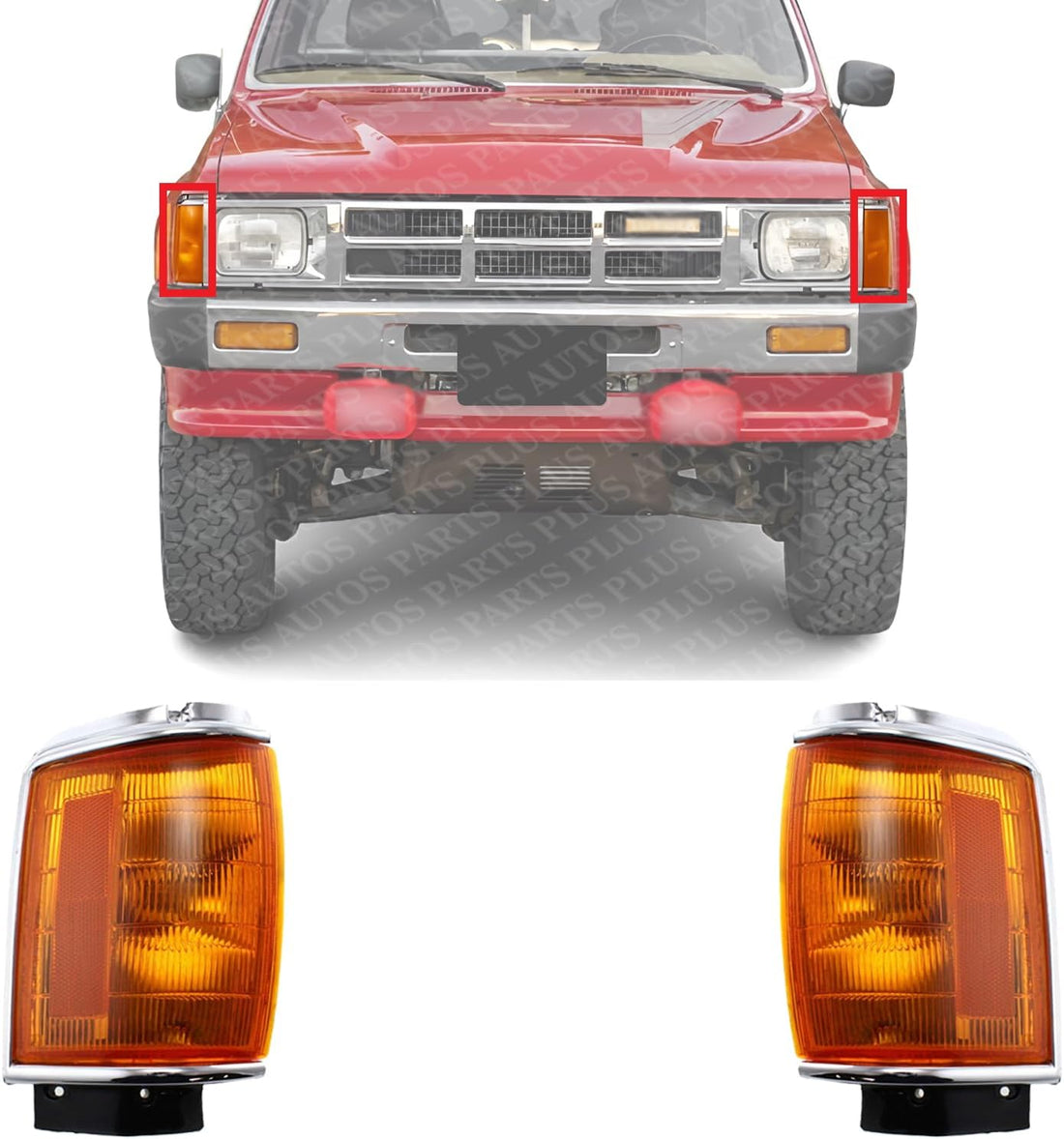 Set Of 2 Front Corner Light Assembly With Chrome Trim Left Driver & Right Passenger Side Direct Replacement Compatible With 1984-1986 Toyota Pickup TO2521116 TO2520114