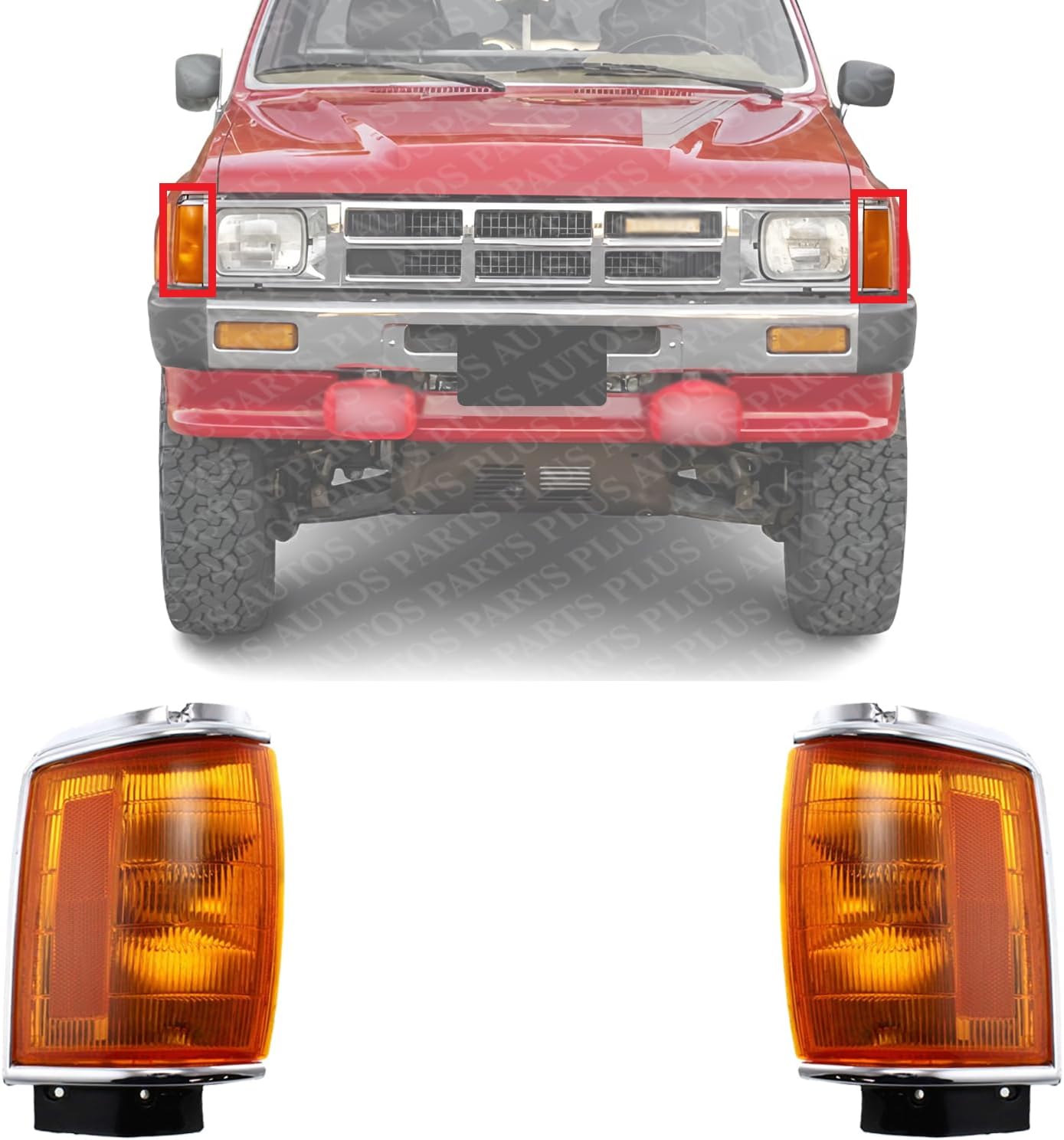 Set Of 2 Front Corner Light Assembly With Chrome Trim Left Driver & Right Passenger Side Direct Replacement Compatible With 1984-1986 Toyota Pickup TO2521116 TO2520114