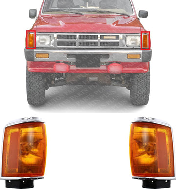 Set Of 2 Front Corner Light Assembly With Chrome Trim Left Driver & Right Passenger Side Direct Replacement Compatible With 1984-1986 Toyota Pickup TO2521116 TO2520114