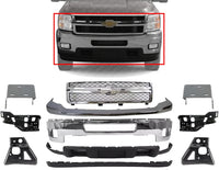 Front Bumper + Grille + Upper Cover Chrome + Valance + Extension Textured + Set Of 6 Bracket Right & Left Side Direct Replacement Compatible With Chevy Silverado 2500HD 3500HD 2011-14