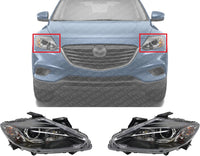 Set Of 2 Front Head Light Assembly Plastic Left Driver & Right Passenger Side Direct Replacement Compatible With 2013-2015 Mazda CX-9 REPM100397 REPM100398