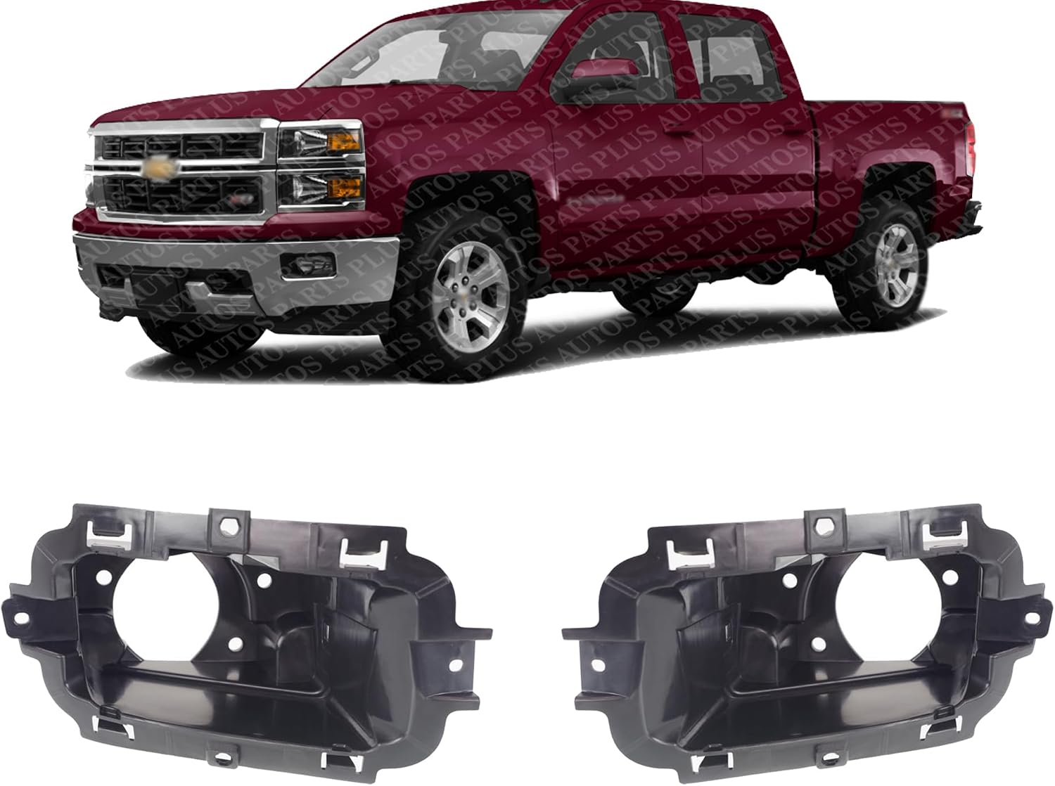 Set of 2 Front Fog Light Bracket Textured Left Driver & Right Passenger Side Direct Replacement Compatible with 2014-2015 Chevrolet Silverado 1500 GM2603102 GM2602102 22944875