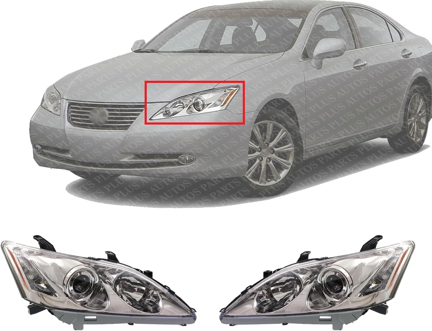 Front Head Light Lens And Housing Halogen Right Passenger & Left Driver Side Direct Replacement Compatible With 2007-2009 Lexus ES350 LX2502134 LX2503134 8117033670 8113033670