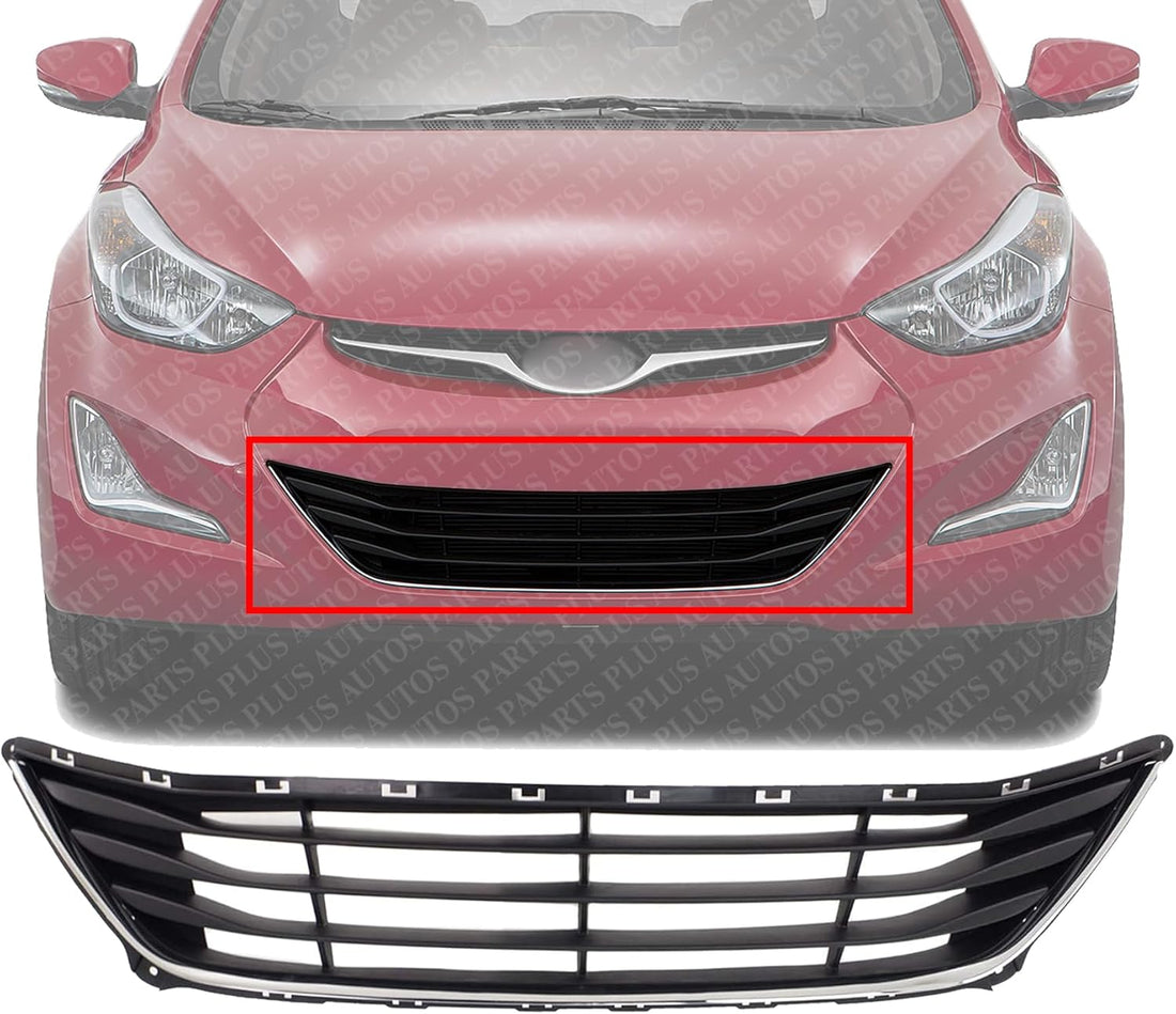 Front Bumper Grille Textured With Chrome Insert Direct Replacement Compatible With 2014-2016 Hyundai Elantra HY1036120 865603X700