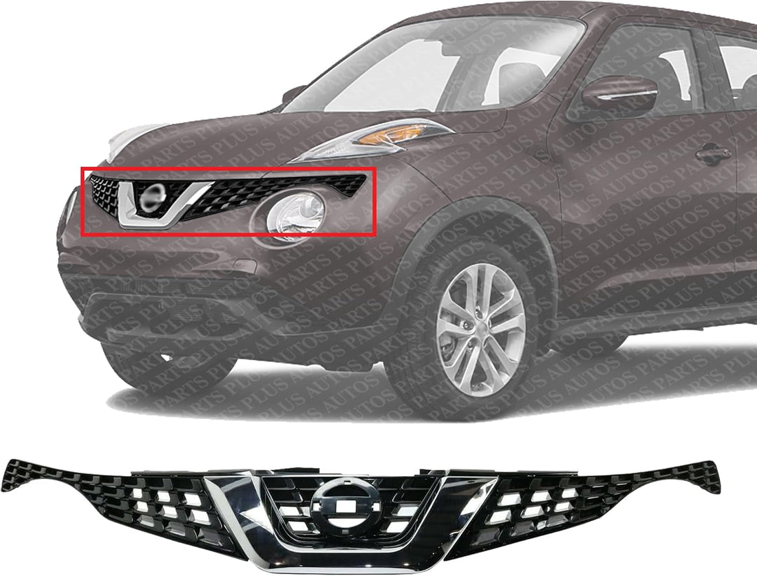 Front Grille Primed Shell And Insert With Chrome Molding Direct Replacement Compatible With 2015-2017 Nissan Juke NI1200275 620703YM0B