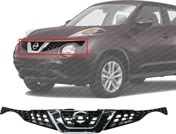 Front Grille Primed Shell And Insert With Chrome Molding Direct Replacement Compatible With 2015-2017 Nissan Juke NI1200275 620703YM0B