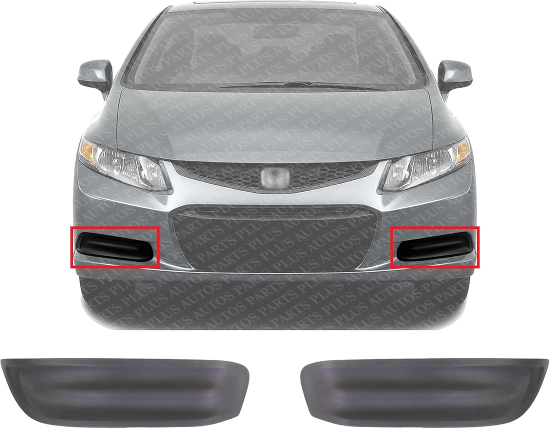 Set Of 2 Front Fog Light Cover Dark Gray Plastic Right Passenger & Left Driver Side Direct Replacement Compatible With 2012-2013 Honda Civic HO1039104 HO1038104 71106TS8A01