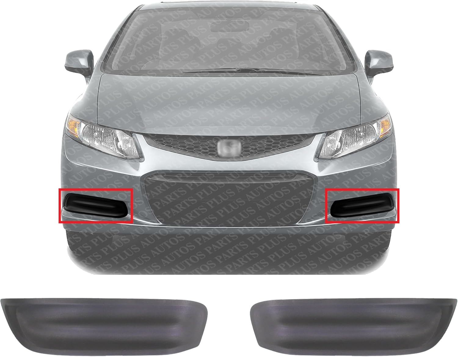 Set Of 2 Front Fog Light Cover Dark Gray Plastic Right Passenger & Left Driver Side Direct Replacement Compatible With 2012-2013 Honda Civic HO1039104 HO1038104 71106TS8A01