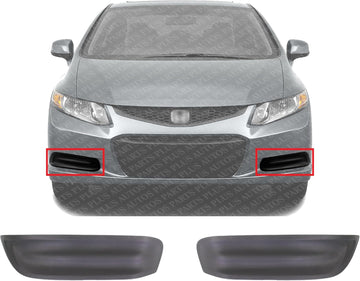 Set Of 2 Front Fog Light Cover Dark Gray Plastic Right Passenger & Left Driver Side Direct Replacement Compatible With 2012-2013 Honda Civic HO1039104 HO1038104 71106TS8A01