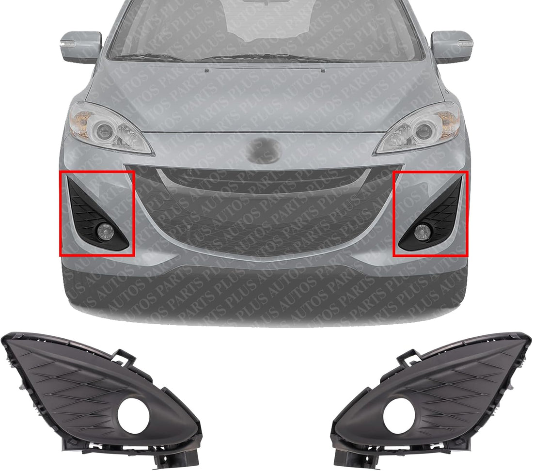 Set Of 2 Front Fog Lamp Molding Textured Plastic Right Passenger & Left Driver Side Direct Replacement Compatible With 2012-2017 Mazda 5 MA1039129 MA1038129 C51350C11 C51350C21