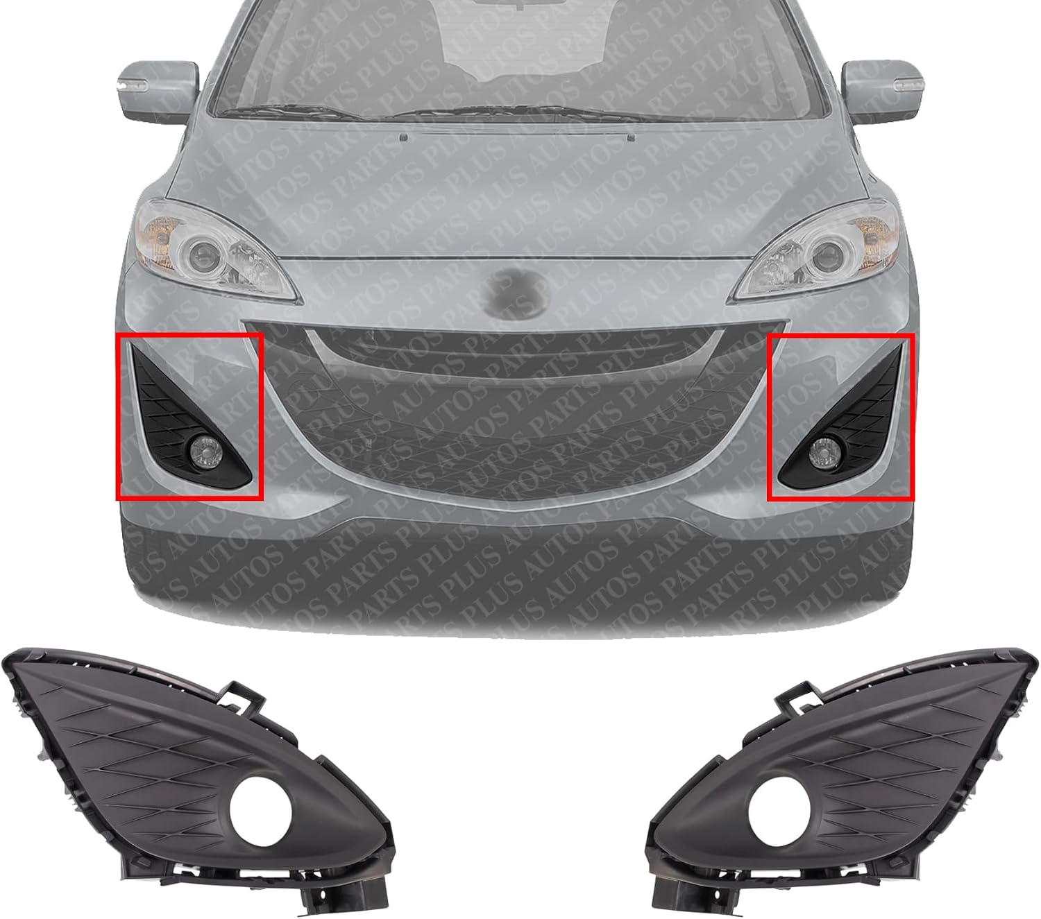 Set Of 2 Front Fog Lamp Molding Textured Plastic Right Passenger & Left Driver Side Direct Replacement Compatible With 2012-2017 Mazda 5 MA1039129 MA1038129 C51350C11 C51350C21