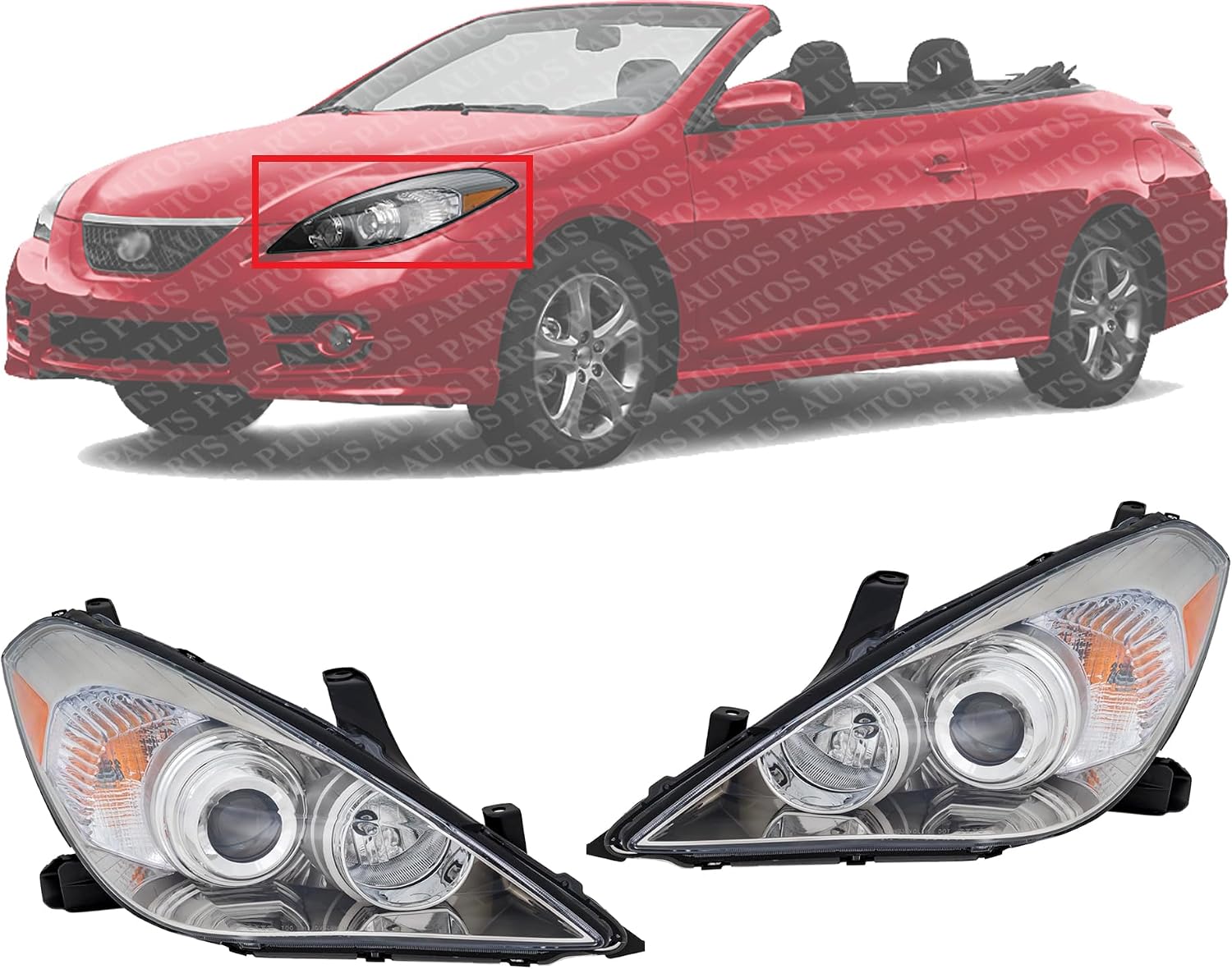 Set Of 2 Front Head Light Assembly Plastic Left Driver & Right Passenger Side Direct Replacement Compatible With 2007-2008 Toyota Solara TO2502186 TO2503186 8115006422 8111006422