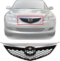 Front Grille Assembly Primed Shell And Insert With Chrome Upper Bar Plastic Direct Replacement Compatible With 2003-2005 Mazda 6 S 6 MA1200166 GK2A50710C