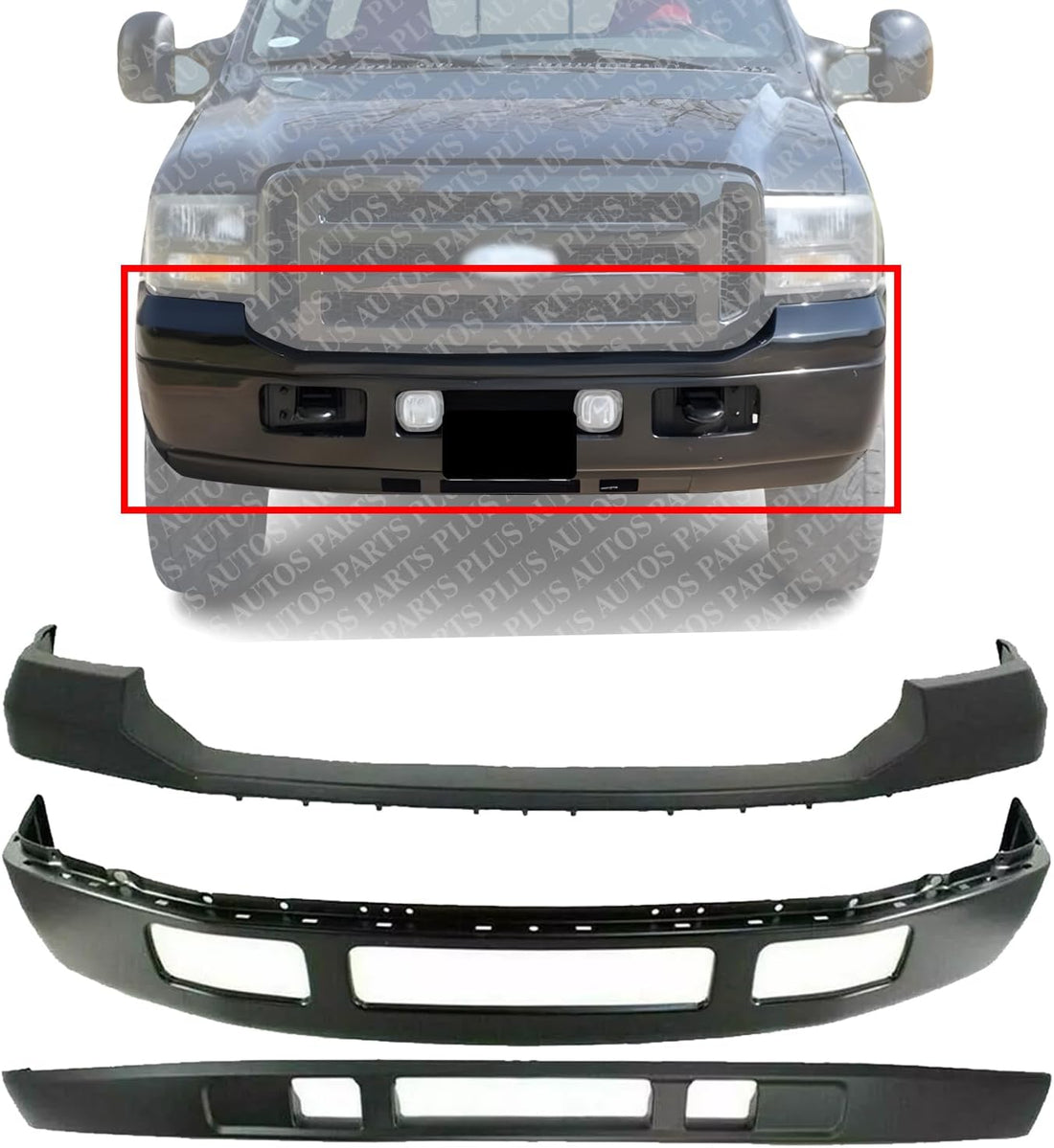 Front Bumper Face Bar Steel + Upper Cover Primed + Lower Valance Textured Direct Replacement Compatible With 2005-2007 Ford F-250 / F-350 Super Duty FO1002393 FO1095219 FO1057292