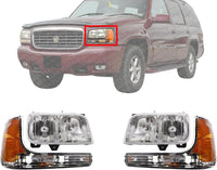 Front Head Light Assembly + Corner Lamp Left Driver & Right Passenger Side Direct Replacement Compatible With 1999-2000 Cadillac Escalade/GMC Yukon GM2502217 GM2503217 GM2521183