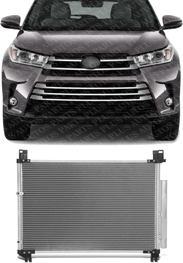 Front A/C Condenser Aluminum Core Direct Replacement Compatible With 2014-2019 Toyota Highlander TO3030327 884600E070
