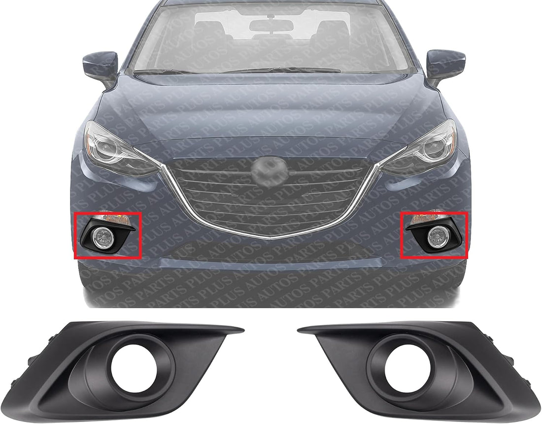 Set Of 2 Front Fog Light Molding Textured Plastic Left Driver & Right Passenger Side Direct Replacement Compatible With 2014-2016 Mazda 3 MA1039123 MA1038123 BHR150C11A BHR150C21A