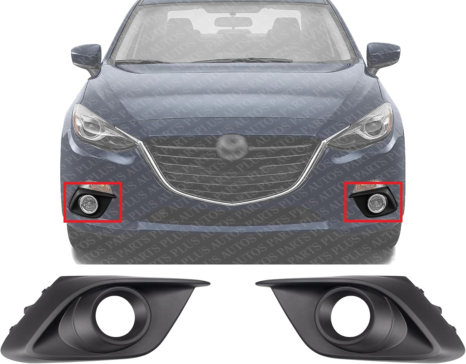 Set Of 2 Front Fog Light Molding Textured Plastic Left Driver & Right Passenger Side Direct Replacement Compatible With 2014-2016 Mazda 3 MA1039123 MA1038123 BHR150C11A BHR150C21A