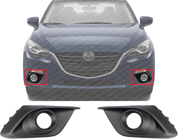 Set Of 2 Front Fog Light Molding Textured Plastic Left Driver & Right Passenger Side Direct Replacement Compatible With 2014-2016 Mazda 3 MA1039123 MA1038123 BHR150C11A BHR150C21A