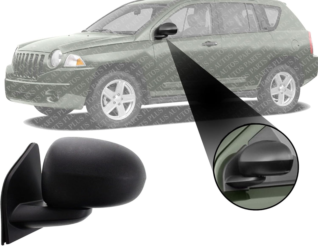 Front Power Mirror Manual Adjust Non-Heated Textured Left Driver Side Direct Replacement Compatible With 2007-2017 Jeep Compass CH1320266 5115041AK 5115041AJ